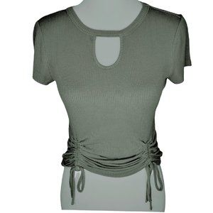 No Boundaries Olive Green Drawstring Ribbed Ruched Side Tie Top– Size S (3-5)